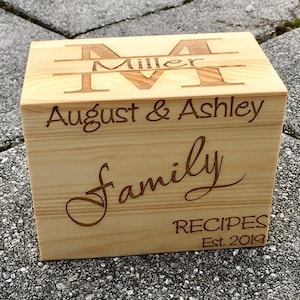 Monogrammed Personalized Recipe Box Custom Family Recipe Box Wood Box- Ships in 1-3 business days
