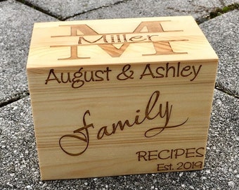 Monogrammed Personalized Recipe Box Custom Family Recipe Box Wood Box- Ships in 1-3 business days