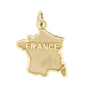 Colgante con dije de mapa de viaje pulido en oro amarillo de 14 kt de Francia