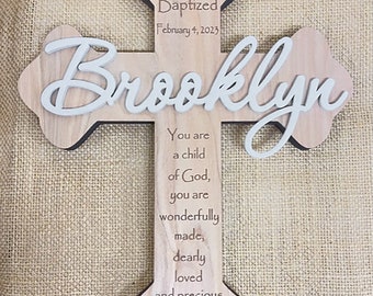 Wood Baptism Cross Personalized Custom Made Baptized First Communion Christening Dedication Gift