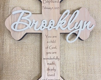 Personalized Cross Custom Wood Cross Baptism Cross First Communion Christening Dedication Baby Shower Gift Personalized Wooden Cross