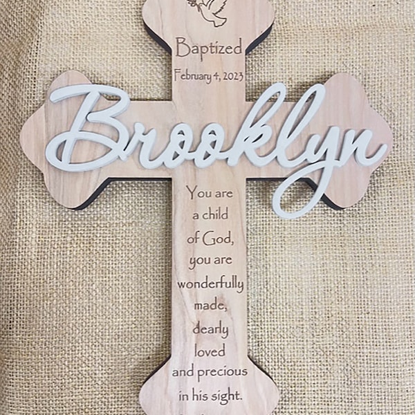 Personalized Cross Custom Wood Cross Baptism Cross First Communion Christening Dedication Baby Shower Gift Personalized Wooden Cross