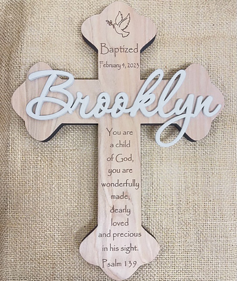 Personalized Cross Custom Wood Cross Baptism Cross First Communion Christening Dedication Baby Shower Gift Personalized Wooden Cross image 1