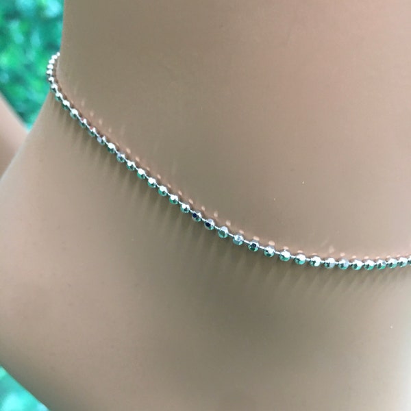 Sterling Silver Diamond Cut Beaded Anklet Dainty Anklet