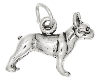 Sterling Silver Boston Terrier Dog Charm (3d Charm) -with Options