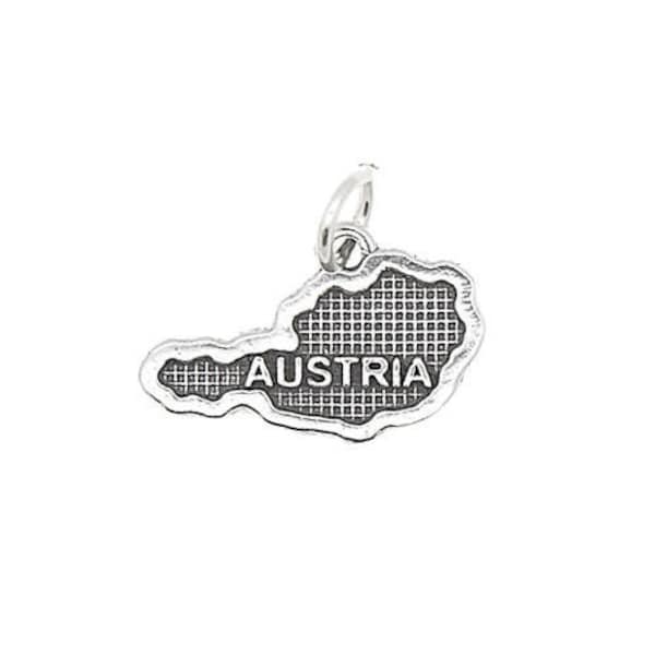 Sterling Silver Travel Map of Austria Charm (Flat Charm)