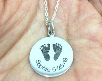 Your Baby's Actual Footprints Necklace with Baby's Name and Date Stillborn gift Memorial Gift - Ships in 1-3 Business Days