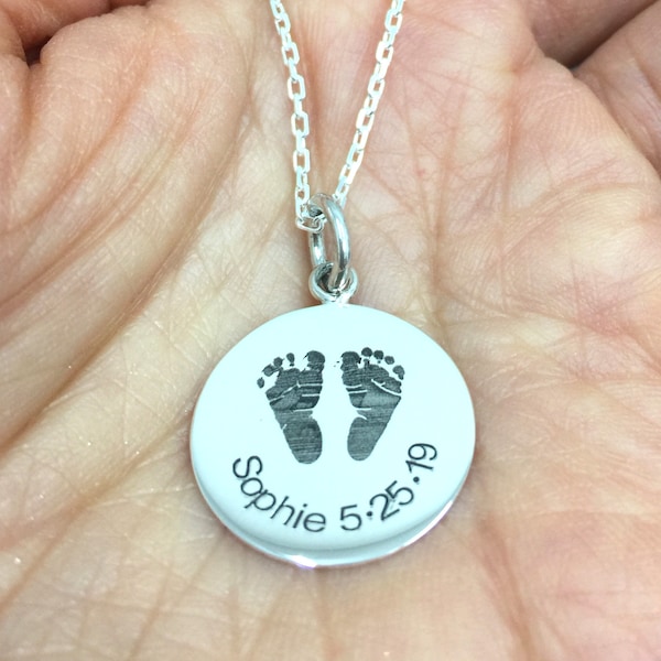 Your Baby's Actual Footprints Necklace with Baby's Name and Date Stillborn gift Memorial Gift - Ships in 1-3 Business Days