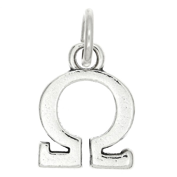 Sterling Silver Greek Letter Omega Sorority Fraternity Charm (with Options)