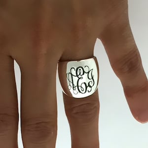 Flat Cigar Band Modern Style Dome Ring Personalized Sterling Silver Monogrammed Engraved Band Statement Ring