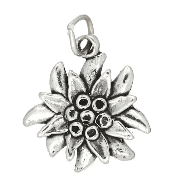 Edelweiss Flower Sterling Silver Legendary Charm Pendant (One Sided Charm) with Options