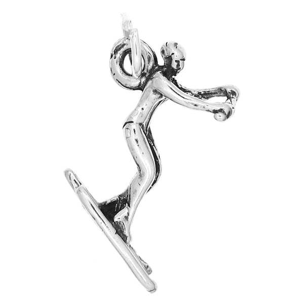 Sterling Silver Water Skier Holding On Charm Pendant (3D Charm) -with Options