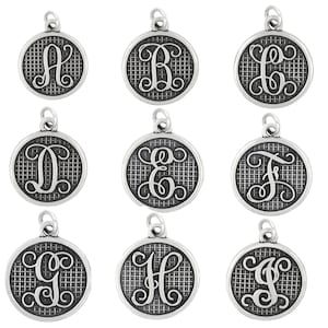 Cursive Monogram Initial Letter Sterling Silver Charm or Pendant (with Options)