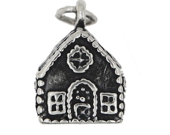 Sterling Silver Three Dimensional Gingerbread House Christmas Charm