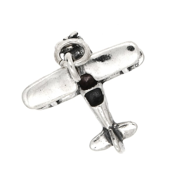 Sterling Silver Propeller Style Airplane Charm Pendant (3D Charm) -with Options