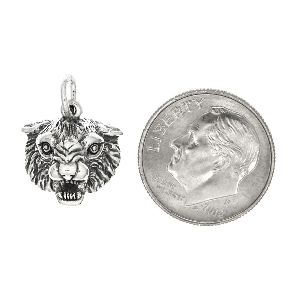 Sterling Silver Bobcat / Wildcat / Lynx Head Charm Or Pendant - 925 Silver, No Stone