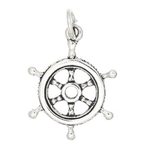 Captain&#39;s Steering Wheel Sterling Silver Charm Pendant -with Options
