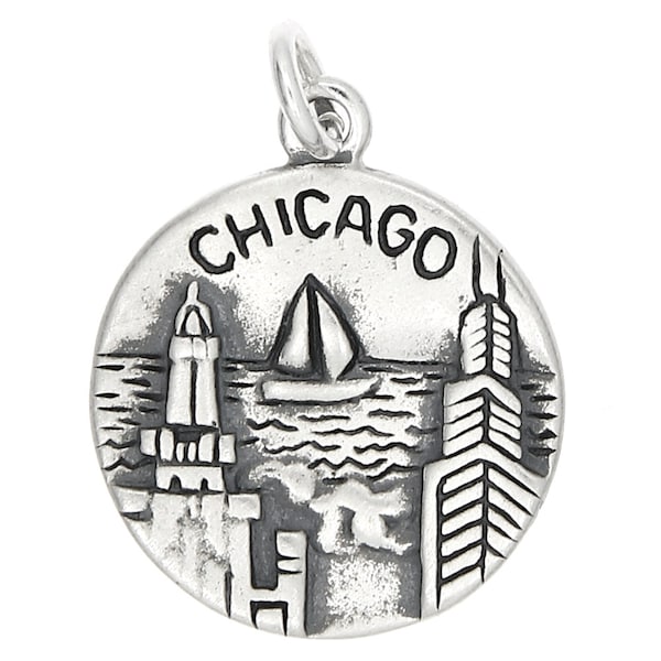 Sterling Silver Oxidized Double Sided Chicago Illinois Charm (with Options)