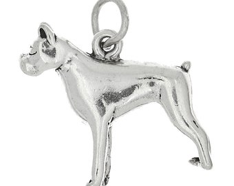 Sterling Silver Boxer Dog Charm in Circle Sterling Silver Boxer Dog Charm in Circle