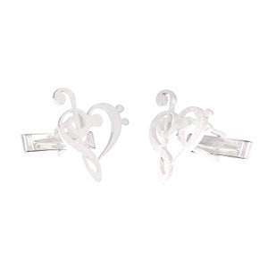 Treble Bass Clef Heart Cuff Links Sterling Silver Music Note Cufflinks