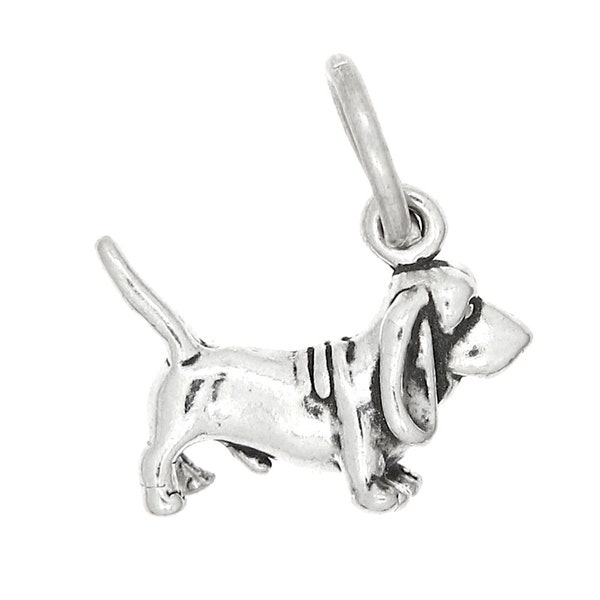 Sterling Silver Tiny Lightweight Basset Hound  Dog Charm Pendant (3d Charm) -with Options