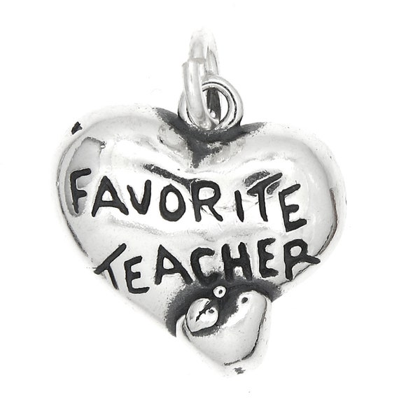 Favorite Teacher Heart Apple Sterling Silver Charm Favorite Teacher Heart Apple Sterling Silver Charm