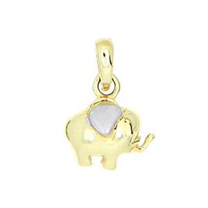 Elephant  Vintage 14kt Yellow Gold with Rhodium Plated Cartoon Style Trunk up Lucky Elephant Charm or Pendant