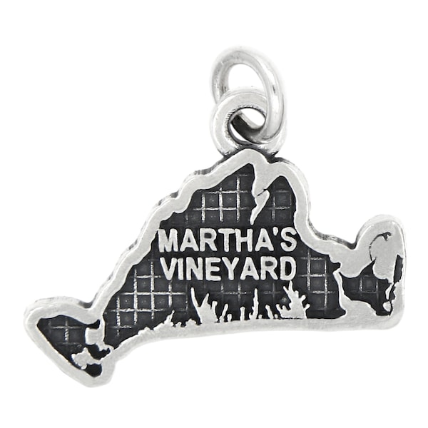 Sterling Silver Textured Country Map of Martha's Vineyard Charm (Flat Charm) -with Options