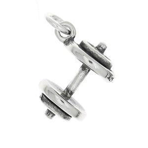 Body Builders Weight Barbell Sterling Silver 3D Charm