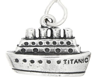 Sterling Silver Small Titanic Ship Charm Pendant (One Sided Charm) -with Options