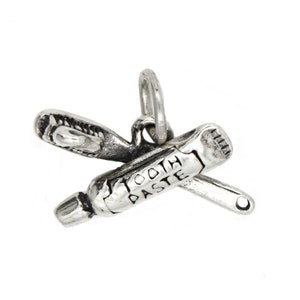 Toothbrush and Toothpaste Sterling Silver Charm Pendant (3D Charm) -with Options