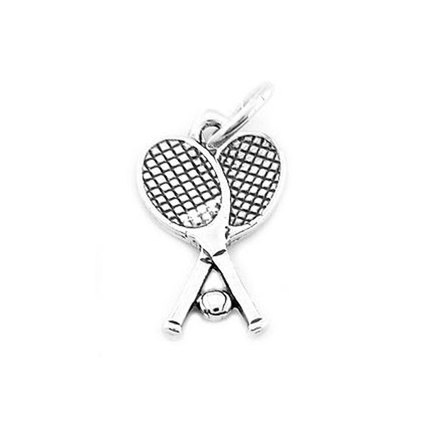 Sterling Silver Double Tennis Rackets with Ball Charm (3d Charm)