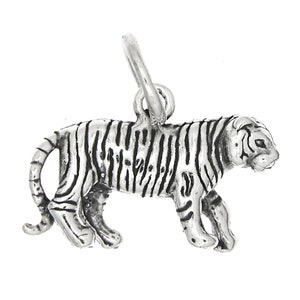 Walking Tiger Sterling Silver 3D Charm Pendant -with Options