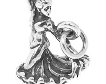 Sterling Silver Fancy Spanish Spain Flamenco Dancer Charm Pendant (3D Charm)