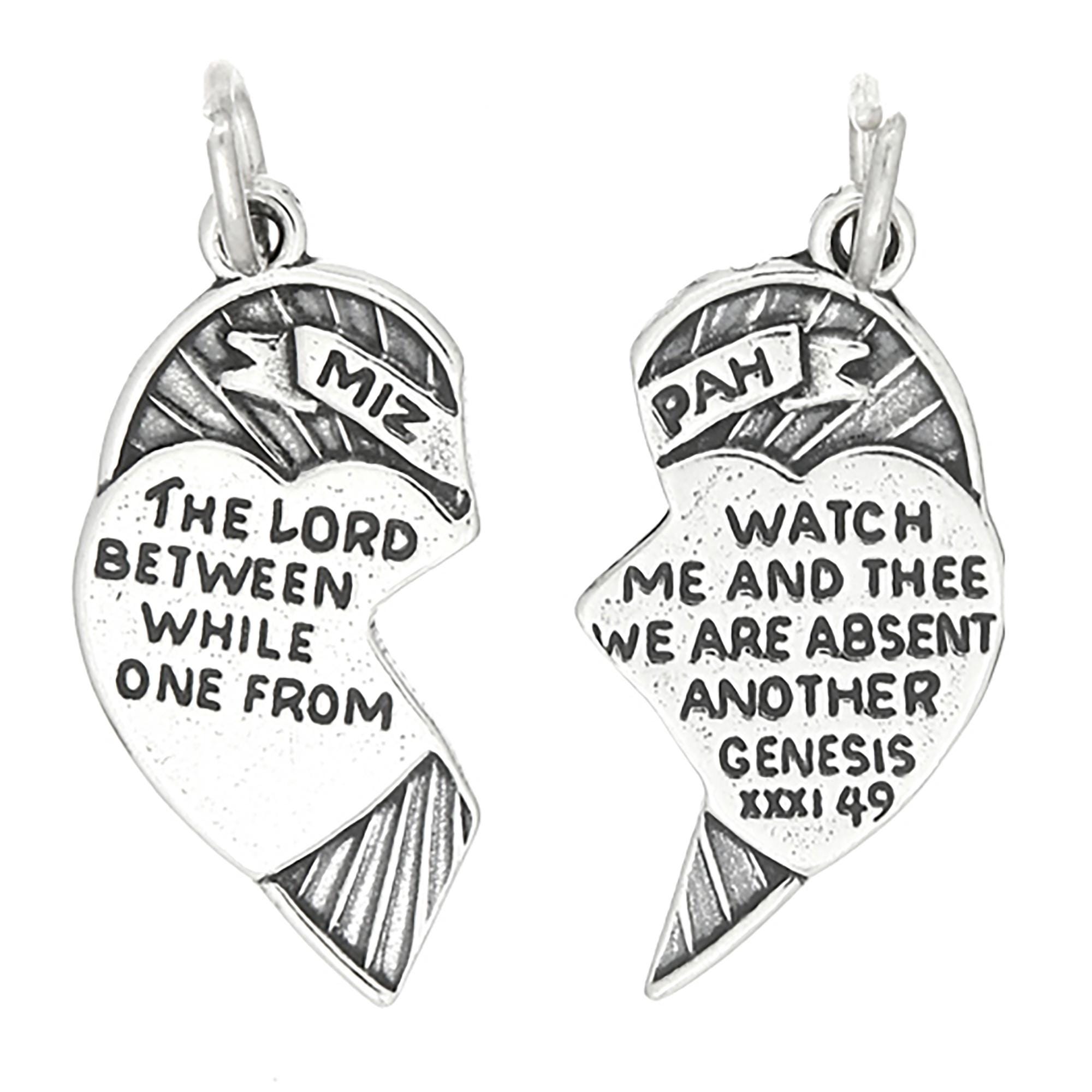 Christian Mizpah Sterling Silver Heart Charm Pendant (one Sided