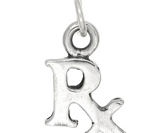 Sterling Silver RX Symbol Pharmacist Charm (Flat Charm) -with Options