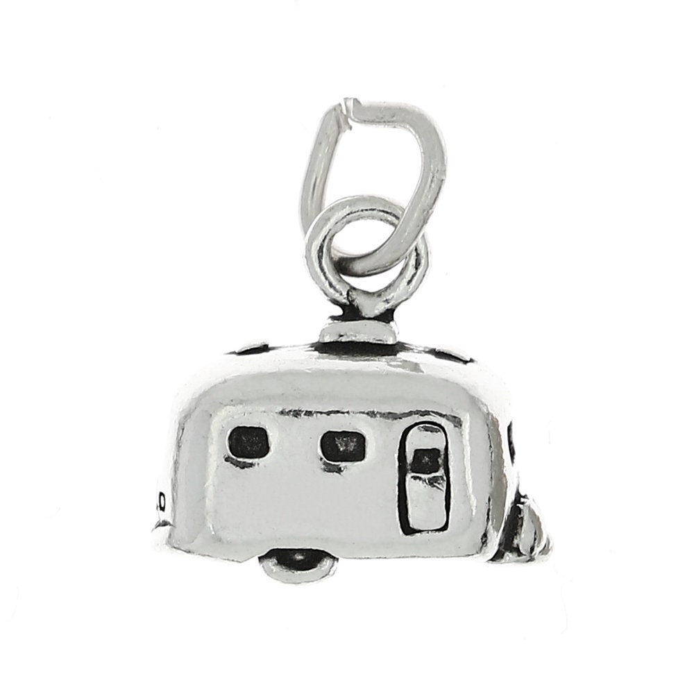 Small RV Vacation Camper Trailer Sterling Silver Charm (hollow