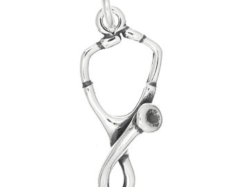 Medical Stethoscope Sterling Silver Charm -with Options