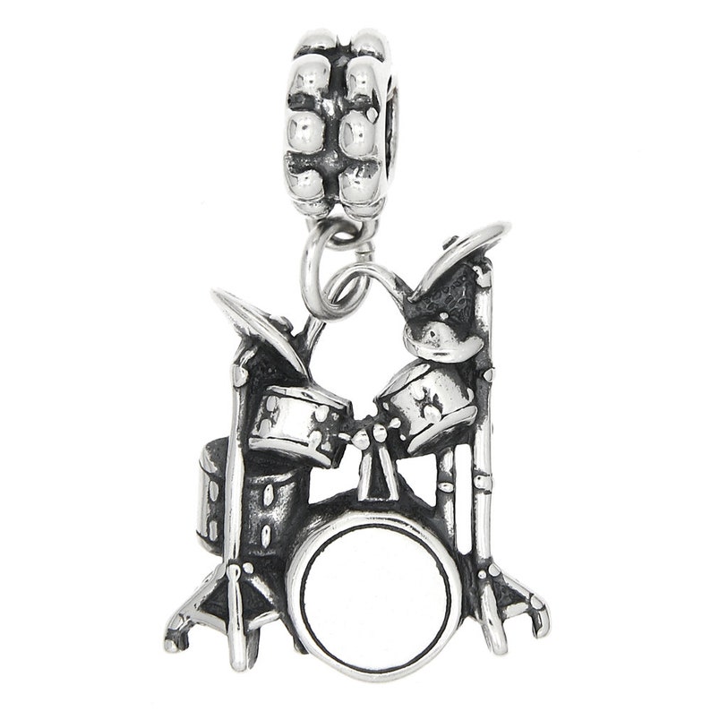 Sterling Silver Drum Set Charm Flat Back Charm with Options Dangle Bead