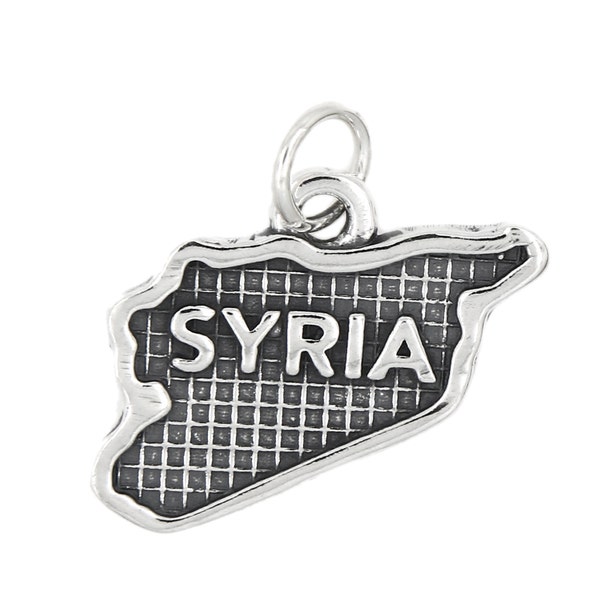 Sterling Silver Textured Country Map of Syria Charm
