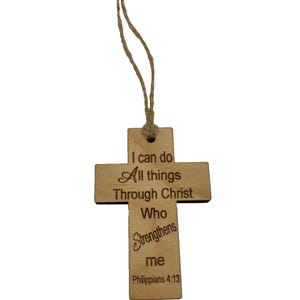 Wooden Cross Rear View Mirror Car Decor Personalized Bible Verse Hanging Cross (Options)