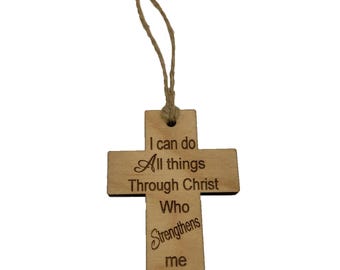 Wooden Cross Rear View Mirror Car Decor Personalized Bible Verse Hanging Cross (Options)