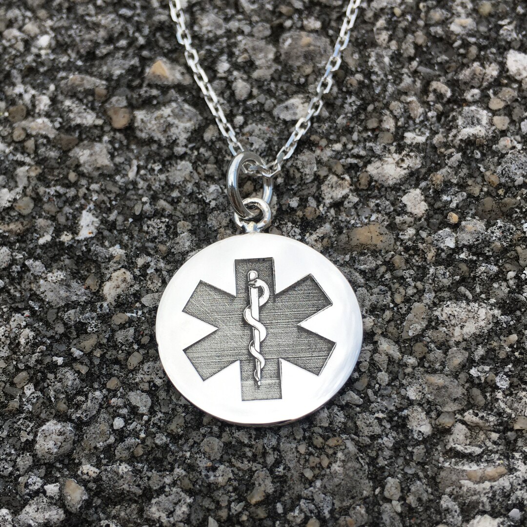 Personalized Sterling Silver Medical Alert Necklace: Minimalist Round ...