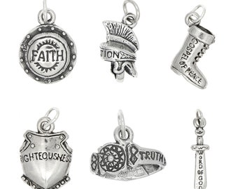 Sterling Silver One Set of 6 Armor of God Charms