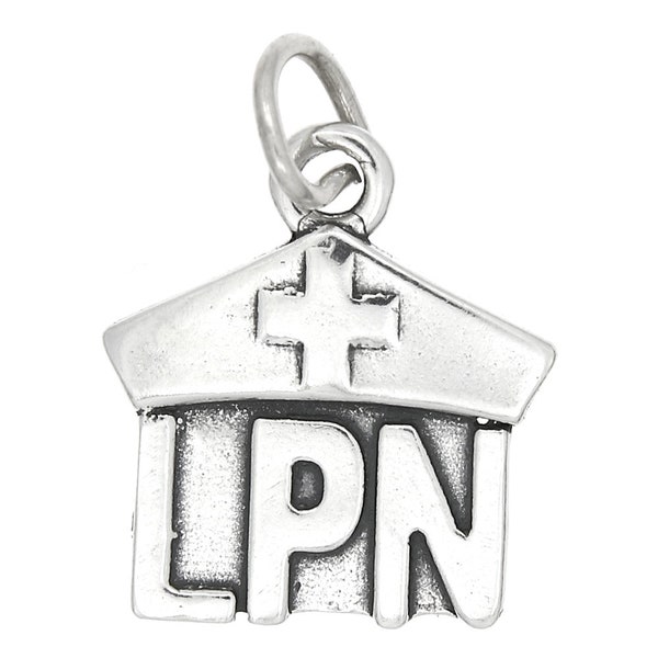 Sterling Silver Licensed Practical Nurse LPN Charm Pendant (One Sided Charm) -with Options