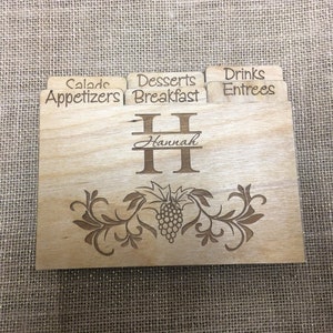 Custom Wood Recipe Card Dividers with Tabs