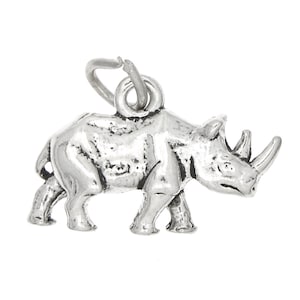 Rhinoceros Rhino Sterling Silver Walking Rhino Charm Pendant (3D Charm) -with Options