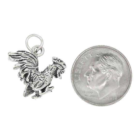 Sterling Silver 3D Gamecock Rooster Charm / Pendant - 925 Solid Silver