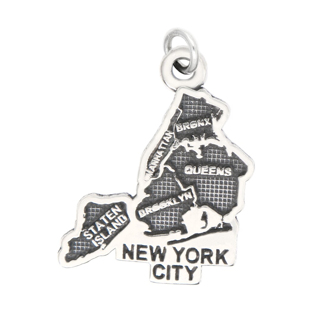 New York City Map NYC Sterling Silver Oxidized Charm with Options Etsy