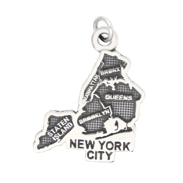 Sterling Silver Oxidized New York City Map NYC Charm (With Options)